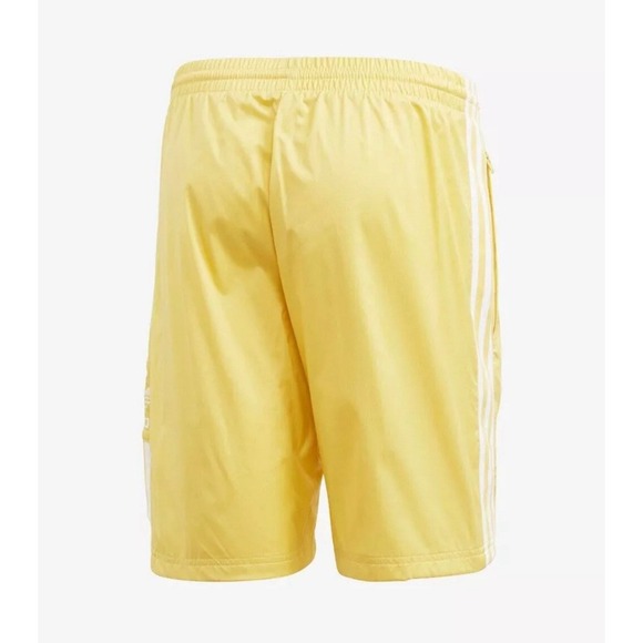 Mens Adidas Yellow White 3 Striped Swim Shorts Large L EUC Zipper Pockets - Picture 2 of 7